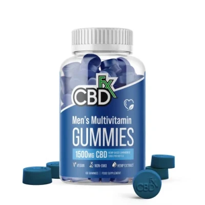 Image of CBDfx 1500mg CBD High Strength Men&#039;s Multivitamin Vegan Gummies, Vitamin A, C, D3, E, B6, B12, Zinc, Biotin, Iodine, Selenium, Folic Acid, Pantothenic 60x Bottle (30 Days)