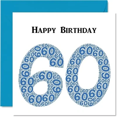 Image of Fun 60th Birthday Cards for Men Shapecloud Happy Card Dad Mum Grandad Nanny Grandma Gran Uncle Auntie Cousin, 145mm x Greeting Cards,