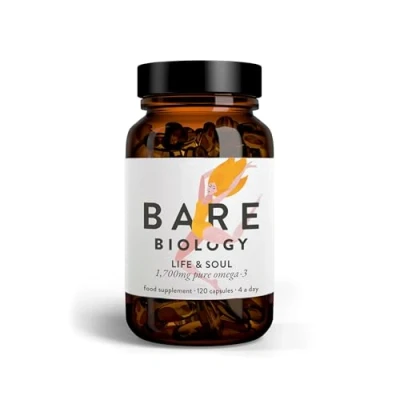 Image of Bare Biology Super Strength Pure Omega 3 Fish Oil Capsules 1,460mg Life &amp; Soul Mini (1 Month Supply 120 Capsules) EPA 860mg DHA 440mg. Supports Heart, Brain Function Eye Health