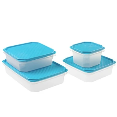 Image of TATAY Set of 4 Food Storage (1 x 2.1 L, 2 1.3 1 0.6 L), Airtight, Flexible Pressure Lid, BPA free, Suitable Microwave and Dishwasher, Blue