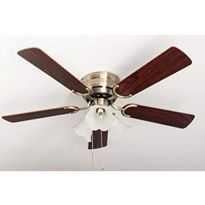 Image of Kisa Deluxe Ceiling Fan 105 cm Brass Antique Blade Rosewood / Dark Walnut Including Lighting and Pull Switch