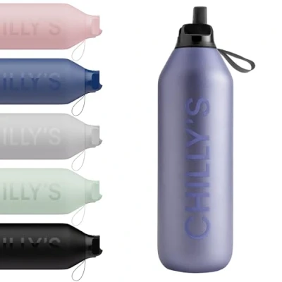 Image of Chilly&#039;s Series 2 Flip Water Bottle with Sports Lid, Telescopic Straw and Nylon Carry Loop Easy Cleaning Brush Included 1000ml Lavender