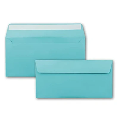 Image of 25 envelopes DIN long turquoise (blue) 110 g m² 11 x 22 cm very dimensionally stable self adhesive quality brand: