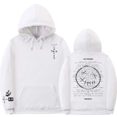 Image of Travis Scott Hoodies Double Sided Logo Print Hoodie Men Women Oversized Hip Hop Style Sweatshirt Y2K Hood Rapper Pullover,L,White