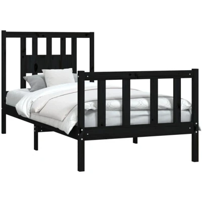 Image of vidaXL Bed Frame without Mattress Black Solid Wood Pine 100x200 cm