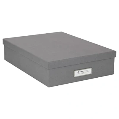 Image of Bigso Box of Sweden Document for A4 paper, Brochures and Notes with Lid Handle Fibreboard Paper Storage Grey