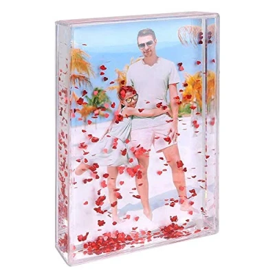 Image of Liquid Glitter Photo Frames Friends Picture Frame Family Frames, Gifts for Women Mount 4x6 inch (10x15 cm) (4x6in, Red Heart)…