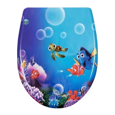 Image of WOLTU Soft Close Toilet Seat,Premium Seat Quick Release,Anti Bacterial Loo Top Fixed and Bottom Fixed, Duroplast,O Shape,Ocean Fish Goldfish Cartoon