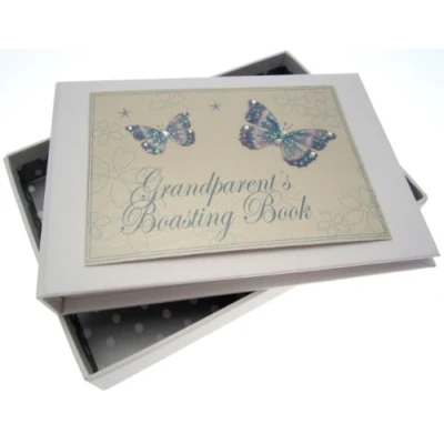 Image of White Cotton Cards Grandparent&#039;s Boasting Book Tiny Photo Album (Blue Butterflies)