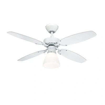 Image of Westinghouse Lighting Capitol Indoor Ceiling Fan, Metal, 42 W, White Finish with Reversible White/Beech Blades