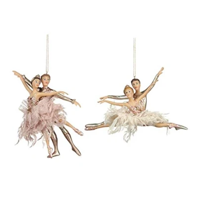 Image of Goodwill: Resin &amp; Fabric Fluffy Ballet Couple 15 Centimetre Pink Cream Set of 2