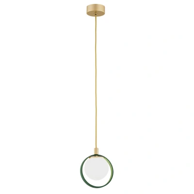 Image of Saturnia Globe Pendant Ceiling Light Opal Matt, Green, Gold
