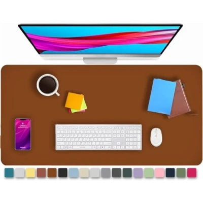 Image of KKTECH Leather Desk Pad, Non Slip, Mouse Premium Office Table Writing Mat for Laptop Writing, Waterproof (Brown, 80 x 40)