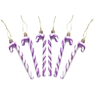 Image of Pack of 6 13CM Glitter Candy Cane Christmas Tree Hanging Decoration Bauble Xmas Ornament (Lilac)