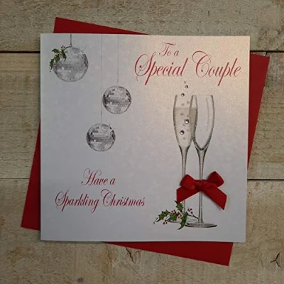 Image of White Cotton Cards To A Special Couple Have Sparkling Handmade Christmas Card (Champagne Flutes) Code x14 62