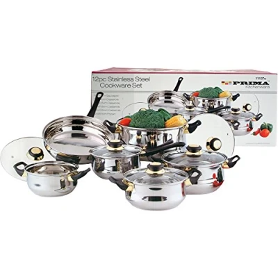 Image of Prima 12pc Cookware Set, Stainless Steel, Silver, Variety Pack