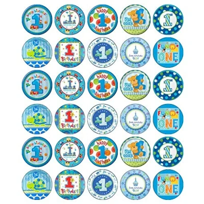 Image of 30 1st Birthday Boy Blue Cupcake Toppers Edible Wafer Paper Fairy Cake Cakes