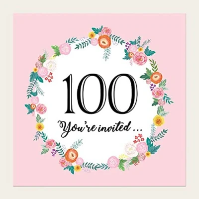 Image of Dotty about Paper Birthday Party Invitations Pink Flowers Border Pack of 10 100th
