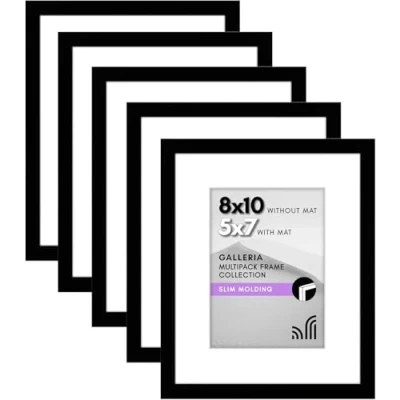 Image of Americanflat 8x10 Photo Frame in Black Set of 5 Use as 7x5 with Mount or without Horizontal and Vertical Formats for Wall Tabletop
