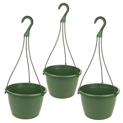 Image of 10 Inch Plastic Hanging Basket Green (3 Pack)