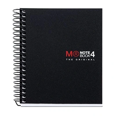 Image of MIQUELRIUS Microperforated Spiral Notebook, Polypropylene Cover, Size A7 74 x 105 mm, No Drills, 100 Sheets of 70 g/m2 and 4 Colour Stripes, 5 mm Grid, Black