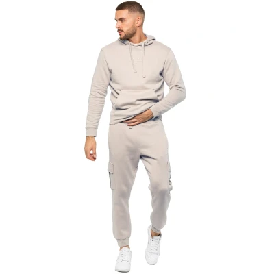 Image of 989Zé ENZO Mens Tracksuit Hooded Fleece Sweatshirt Overhead Hoodie Pullover Casual Cargo Combat Joggers Sweatpants Set (UK, Alpha, XXL, Regular, Clay)