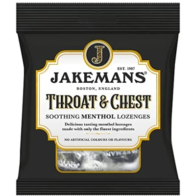 Image of Jakemans Throat &amp; Chest 73g Pack of 12 Soothing Menthol Lozenges Suitable for Vegetarians