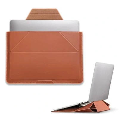 Image of MOFT Laptop Sleeve Case &amp; Stand for 13 14 inch Laptop, Vegan Leather Bag with Expandable Storage, 2 Adjustable Angles, Compatible MacBook Air/Pro inch, Brown
