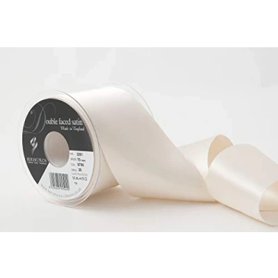 Image of Berisfords Double Faced Satin Ribbon, Pearl, 70 mm Width, 20 metre Length