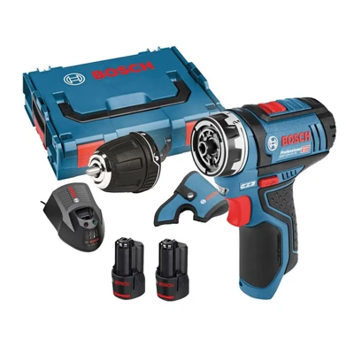 Image of Bosch Professional 12V System GSR 15 FC Cordless Drill/Driver (incl. 2 x Battery GBA 2.0Ah, Quick Charger GAL 40, Drill Chuck Adapter GFA 12 B, L BOXX 102) FlexiClick