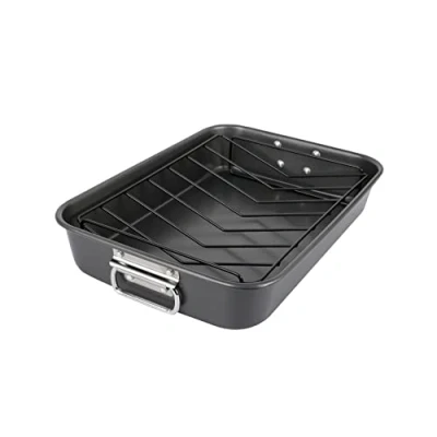 Image of ROYAL CUISINE Deep Roasting Tin with Rack, Non Stick Baking Tray Carbon Steel Roaster Handles. (Roasting Rack)