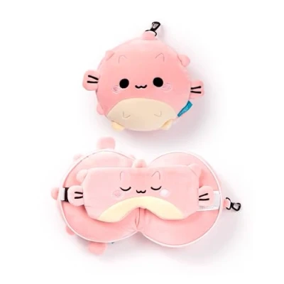 Image of Puckator Relaxeazzz Adoramals Puff the Puffer Fish Plush Travel Pillow &amp; Eye Mask Sleep Masks Kids Accessories For Sleeping Airplane Flight Plane Neck Pillows