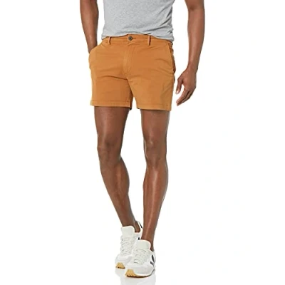 Image of Amazon Essentials Men&#039;s Slim Fit 5&quot; Flat Front Comfort Stretch Chino Short (Previously Goodthreads), Tobacco Brown, 29W