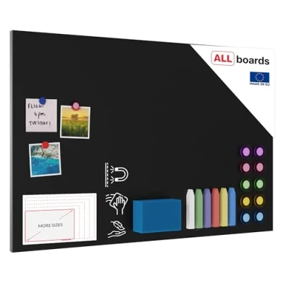 Image of Magnetic Boards MetalBoard Chalkboard Chalk Black 90x60cm a Metal Poster with an Imprint for All Types of Magnets, Wall Mounted Durable 3D Printed + Set Accessories Included