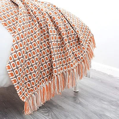 Image of LumiSyne Knitted Throw Blanket Tassels Houndstooth Bohemian Check Soft Cozy Woven Sofa Throws Warm Armchair Cover Decorative For Couch Bed Settee 170x130cm