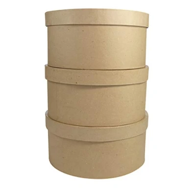 Image of Décopatch Ref BTS907C Hat Boxes (Pack of 3) Papier Maché Object to Decorate 31 x 16cm, 32 33 16cm with Papers &amp; PaperPatch Glue, Glitter, Paints