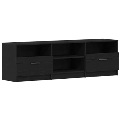 Image of vidaXL tv unit/entertainment center black oak finish engineered wood stand with drawers/shelves for living room