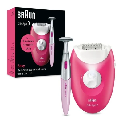 Image of Braun Silk épil 3, Wired epilator for Hair Removal, attachments Razors, Trimmer and Massage Body, 3 202, Raspberry