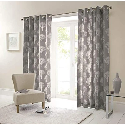 Image of Fusion Woodland Trees 100% Cotton Pair of Eyelet Curtains 46&quot; Width x 54&quot; Drop (117 137cm) in Charcoal