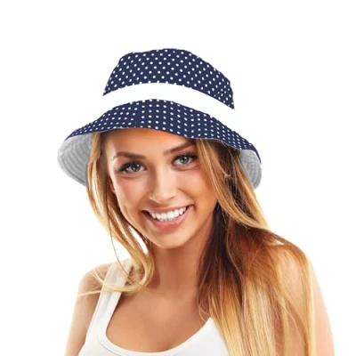 Image of TOSKATOK® UPF 50+ Ladies Womens Reversible Cotton Polka Dot Bush Bucket Sun Hat (Beige Large SPOT)