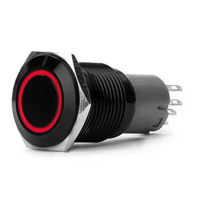 Image of DC12V 16mm 5/8 Mounting Hole Red Ring Metal Momentary Push Button Switch Waterproof Led Car Start