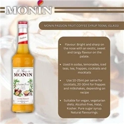Image of MONIN Premium Passion Fruit Syrup 700ml for Cocktails and Mocktails. Vegan Friendly, Allergen Free, 100% Natural Flavours Colourings. Perfect Passionfruit Martinis