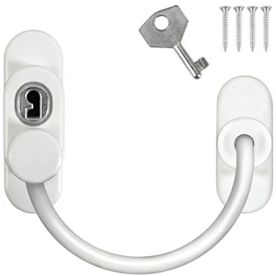 Image of 2 x Window Restrictor Security Cable Child &amp; Baby Safety Locks Keyed Alike (White)