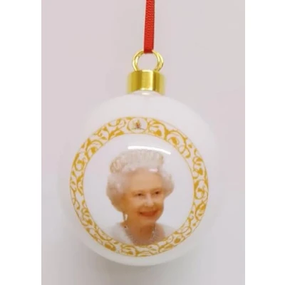 Image of HM Queen Elizabeth II In Loving Memory Bauble 7 cm Fine Bone China Gift Boxed Commemorative Tribute Hand Decorated UK