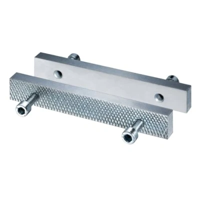 Image of Heuer 116140 Vice Jaws, Interchangeable Jaws (Steel, Hardened, Galvanised, Reversible and Interchangeable, Smooth, Other Side Grooved Suitable for 140 mm)