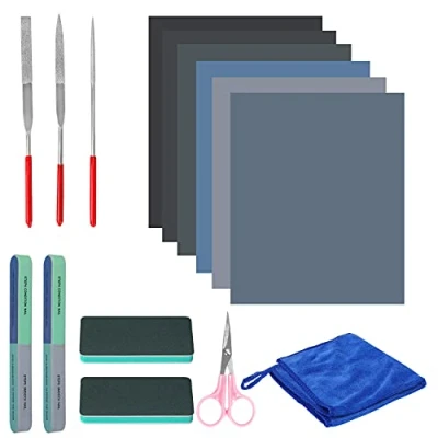 Image of BELLE VOUS Epoxy Resin Casting Polishing Tool Set (15 Pieces) Starter Supplies Kit Including File Blocks and Tools, Sanding Papers, Cloth Scissors For Jewellery Making