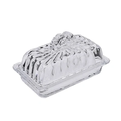 Image of PEPAXON Glass Butter Dish with Lid Transparent Serving Tray Container 16.8x11CM (Arch Handle)