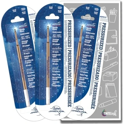 Image of Fisher Space Pen Refill Blue Ink 1,2,3 Fine, Medium or Broad Refills, Pressurised Refills Writes Underwater, on Wet Paper, Grease and Upside Down! (3, Fine)