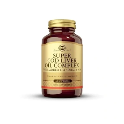 Image of Solgar Super Cod Liver Oil Complex Softgels Pack of 60 Essential Fatty Acids, Vitamin A &amp; D Brain, Vision and Heart Health Support