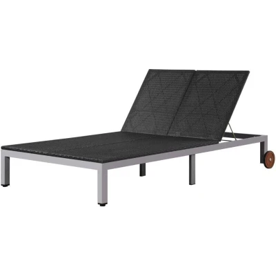 Image of vidaXL Double Sun Lounger with Wheels Poly Rattan Black